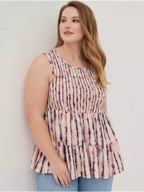 Torrid Sleeveless Smocked Tie-Dye Tiered Top Plus Size 3 Pink Feminine Cottage